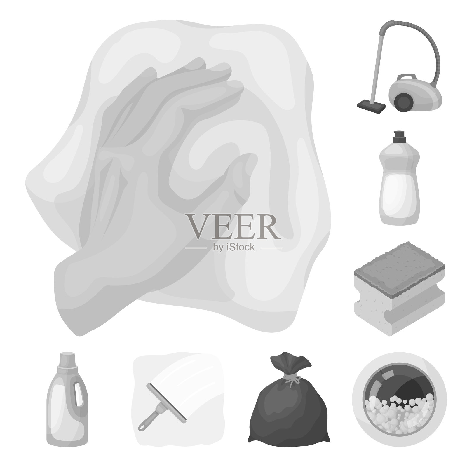 清洁和女佣单色图标设置图标素材