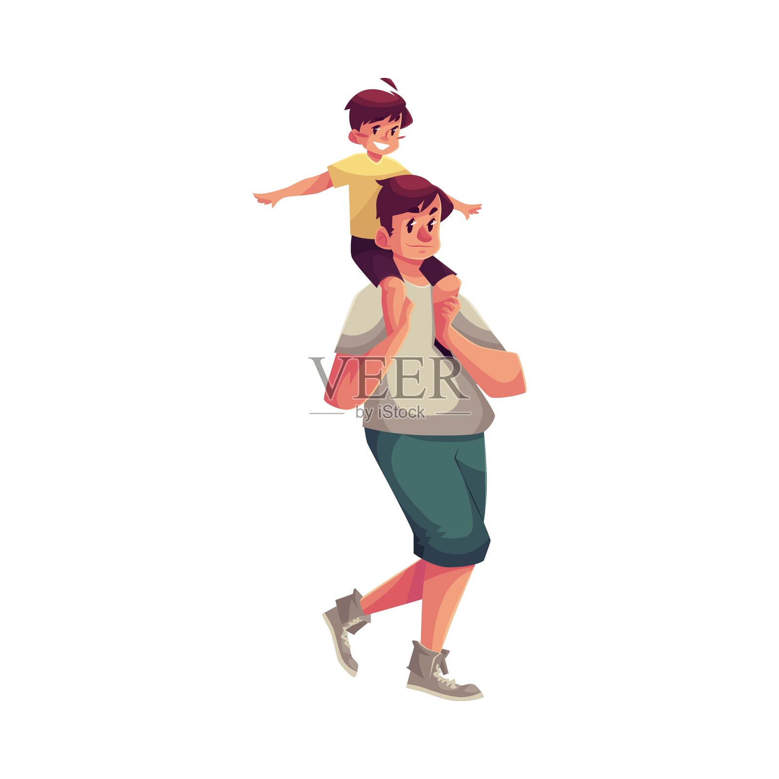 小男孩坐在爸爸的肩膀上设计元素图片