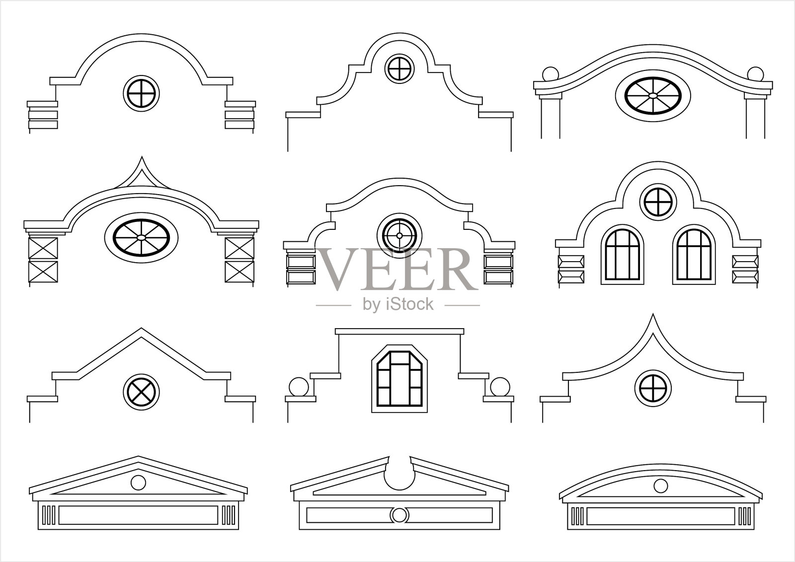 一组剪影的古典立面插画图片素材