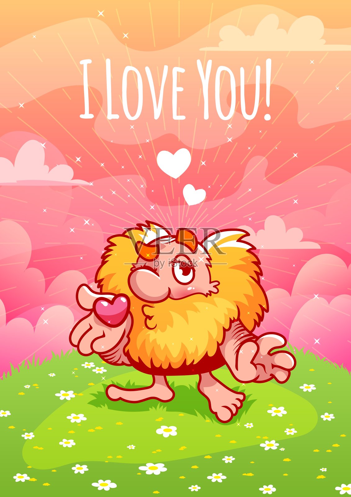 可爱的情人节红矮人飞吻插画图片素材