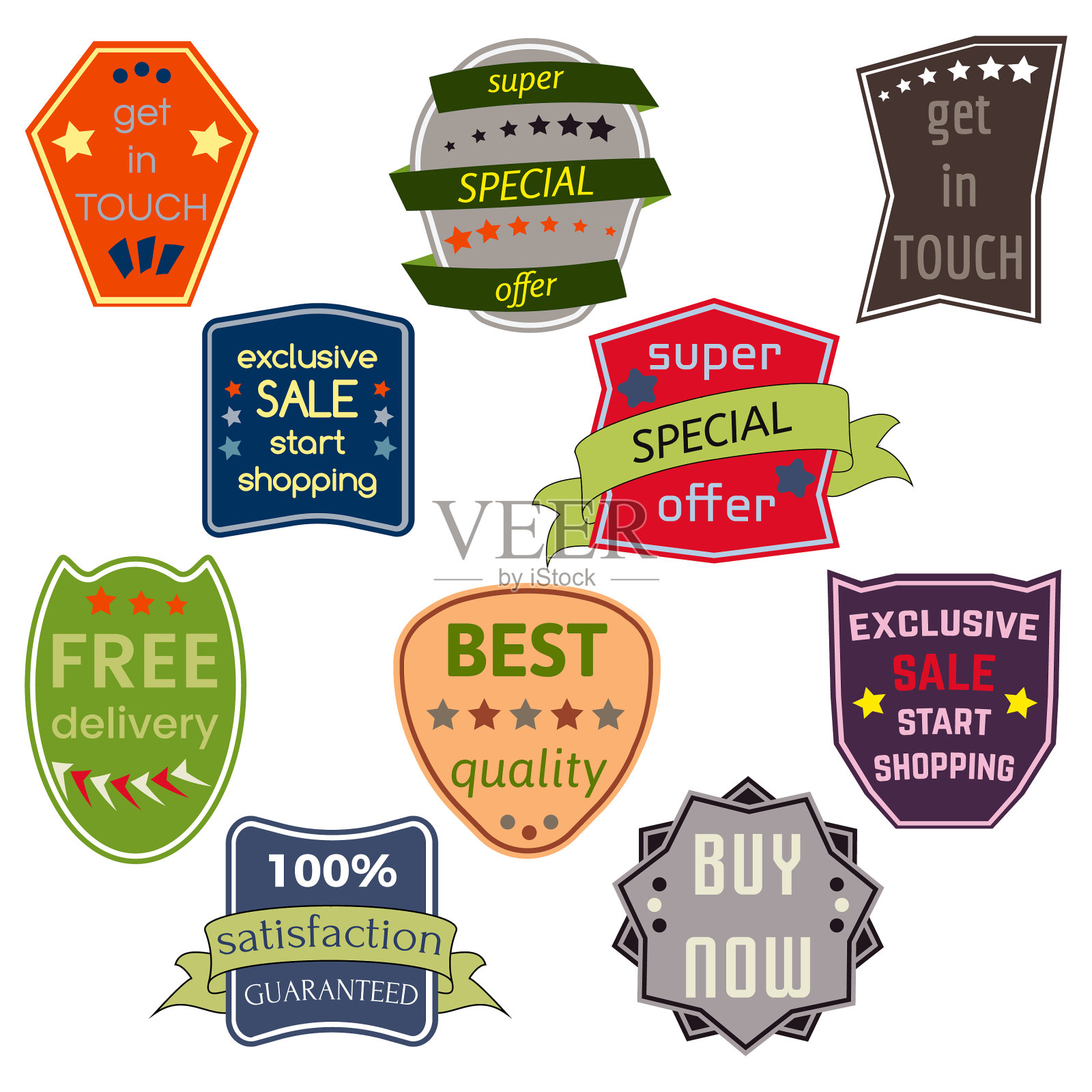 一套十枚带丝带的徽章图标素材