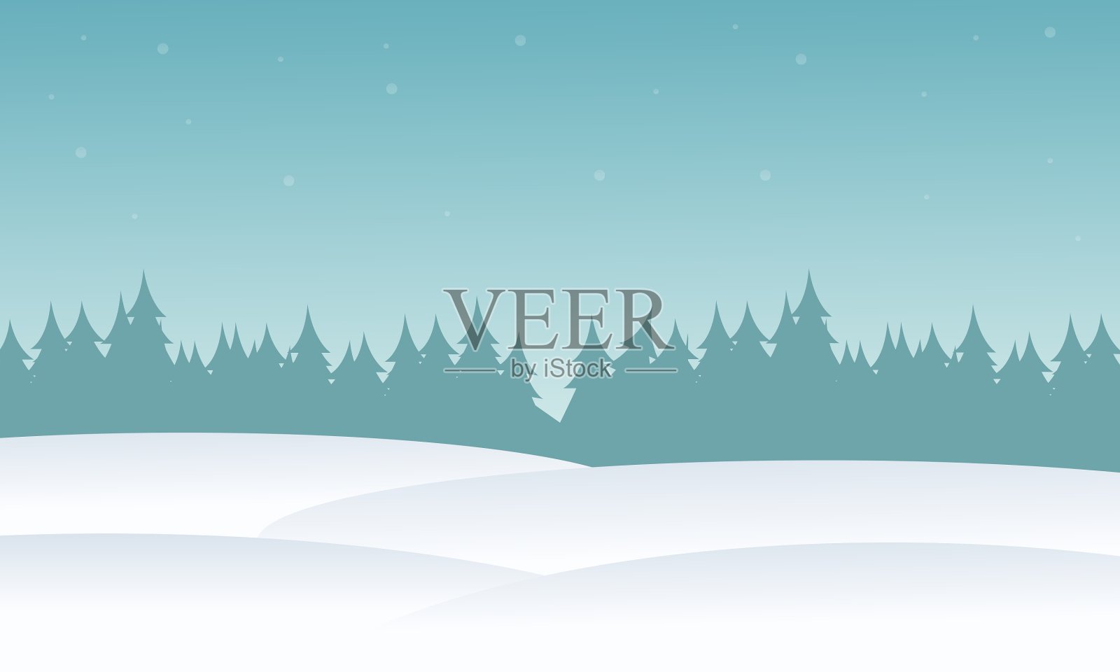 冬天云杉和小山的剪影插画图片素材