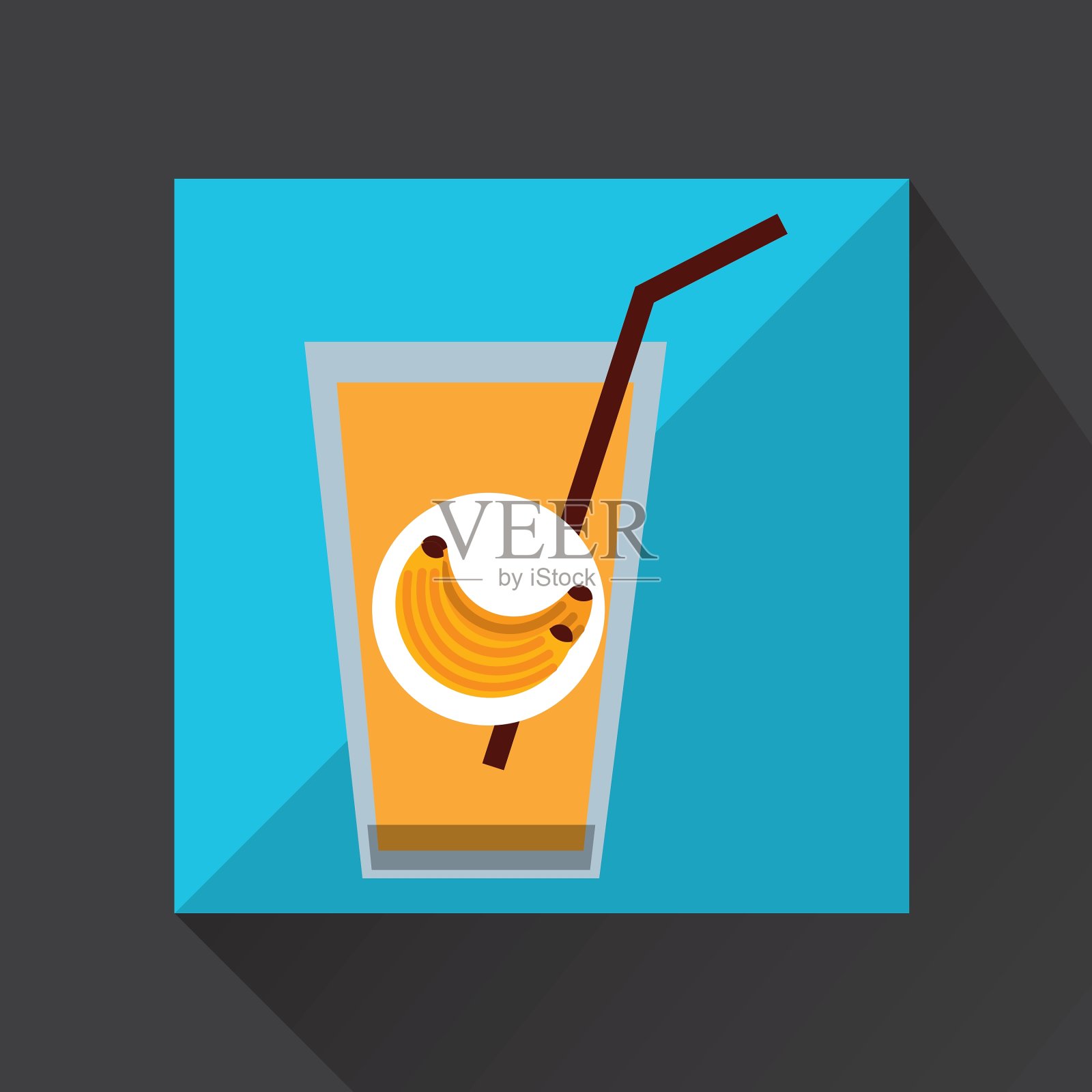 鲜汁香蕉和杯子玻璃吸管设计插画图片素材