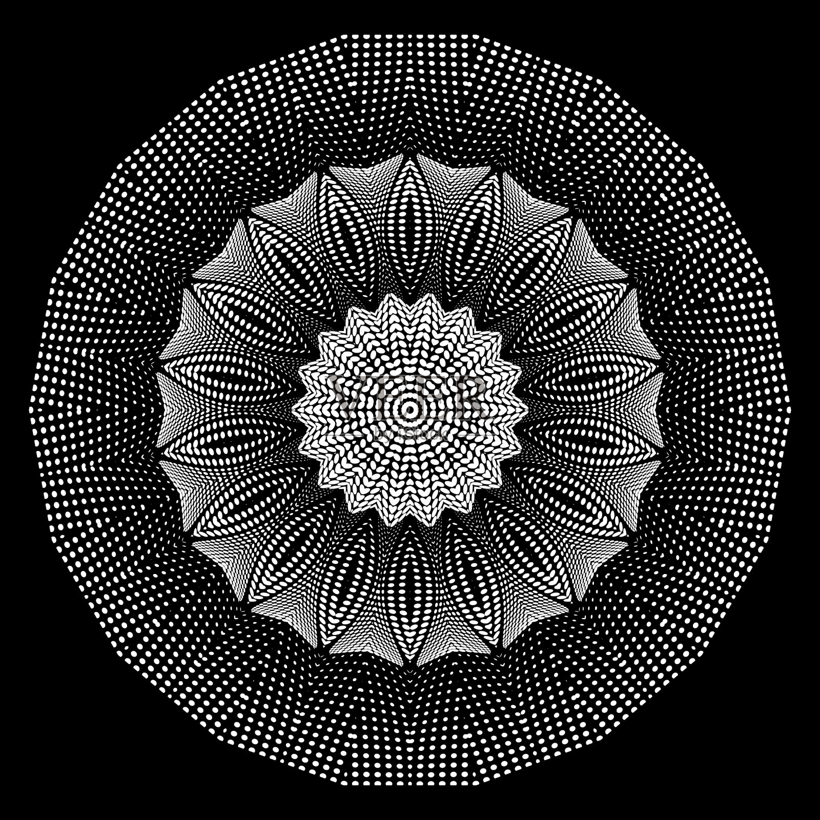 圆形花半色调3d曼陀罗图案插画图片素材