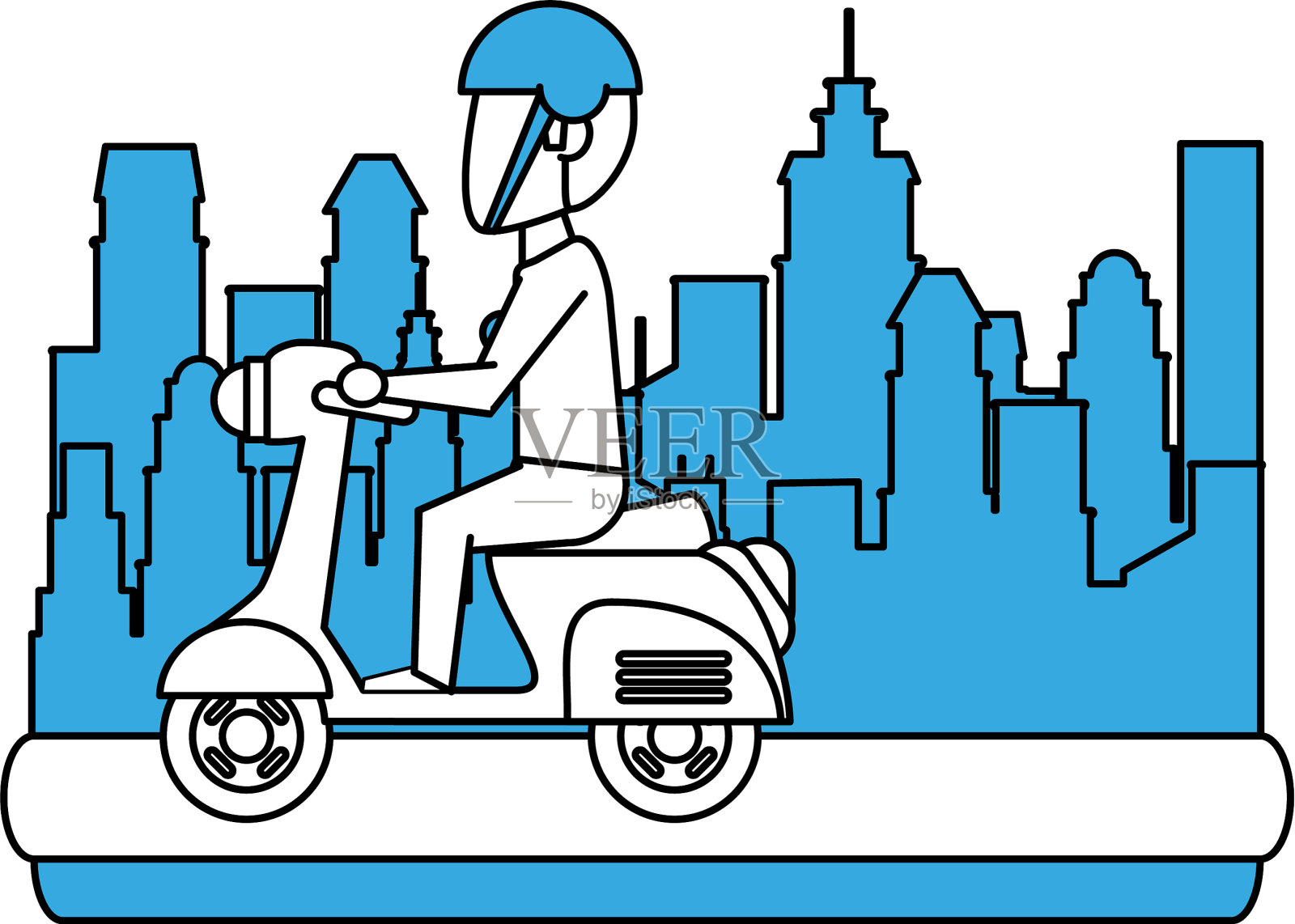 城市里的老式摩托车插画图片素材