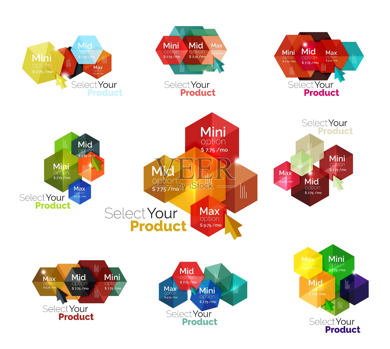 一组六边形导航选项图插画图片素材