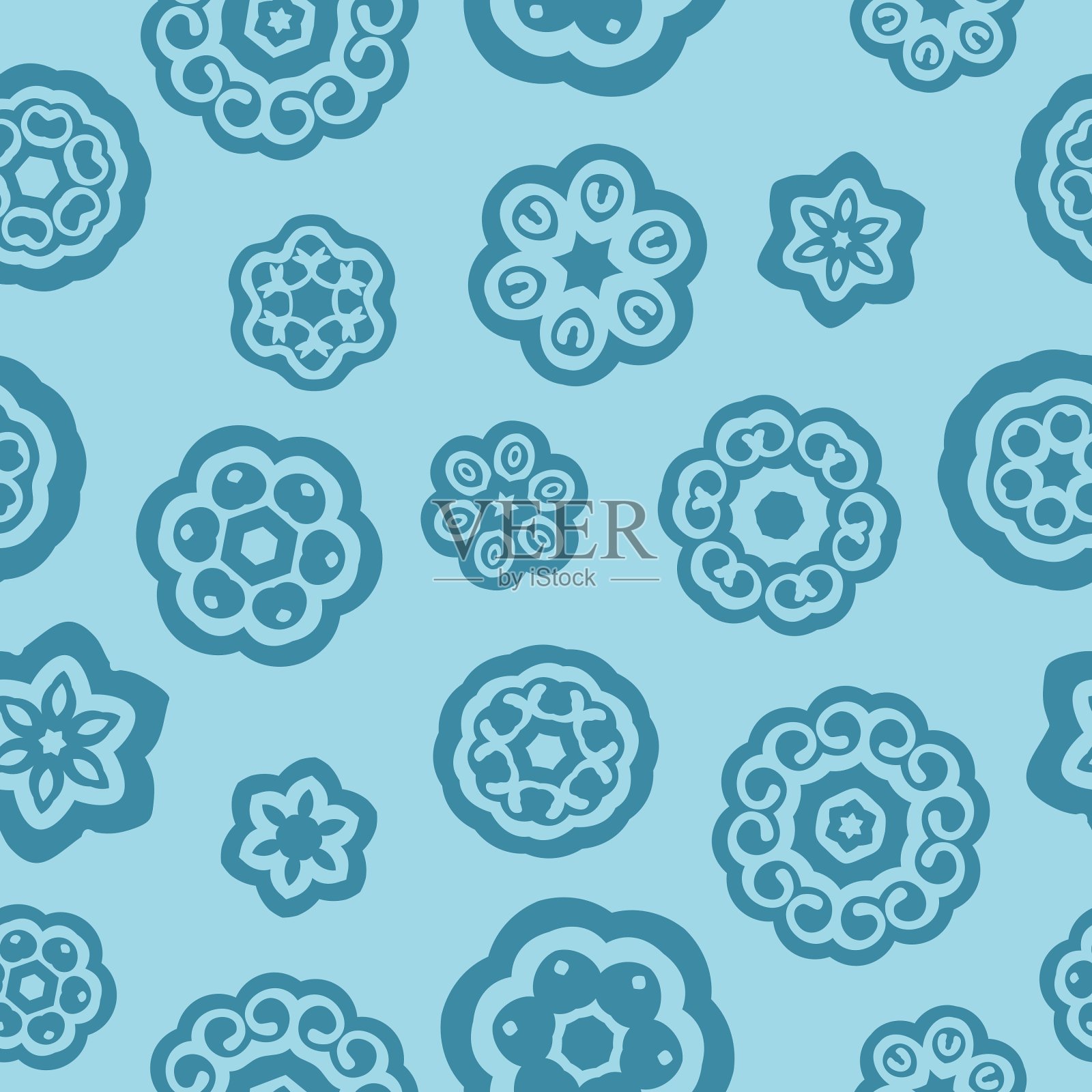 蓝色花图案，茎和叶插画图片素材