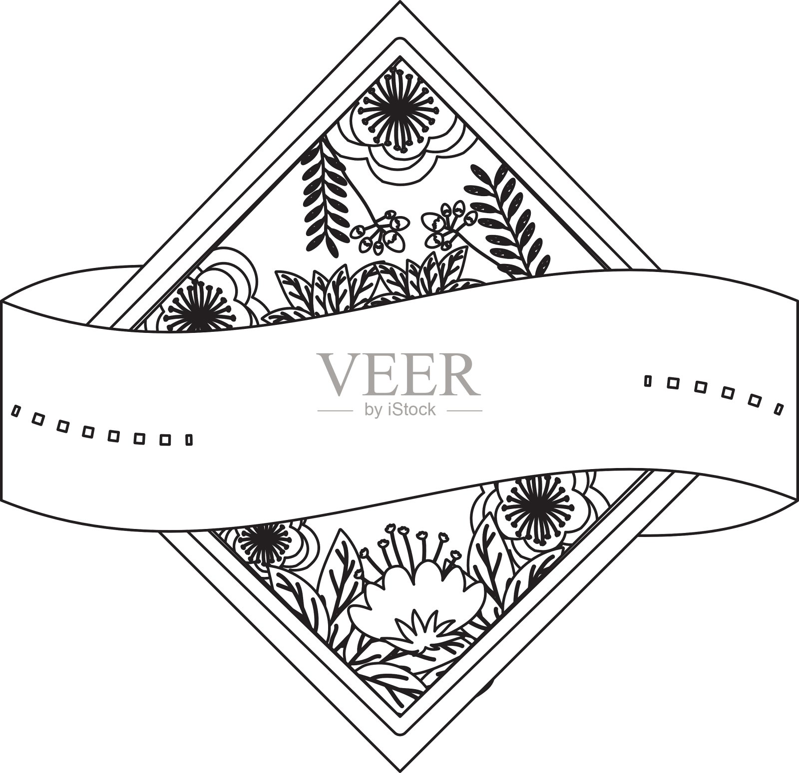 孤立花框架与丝带设计插画图片素材