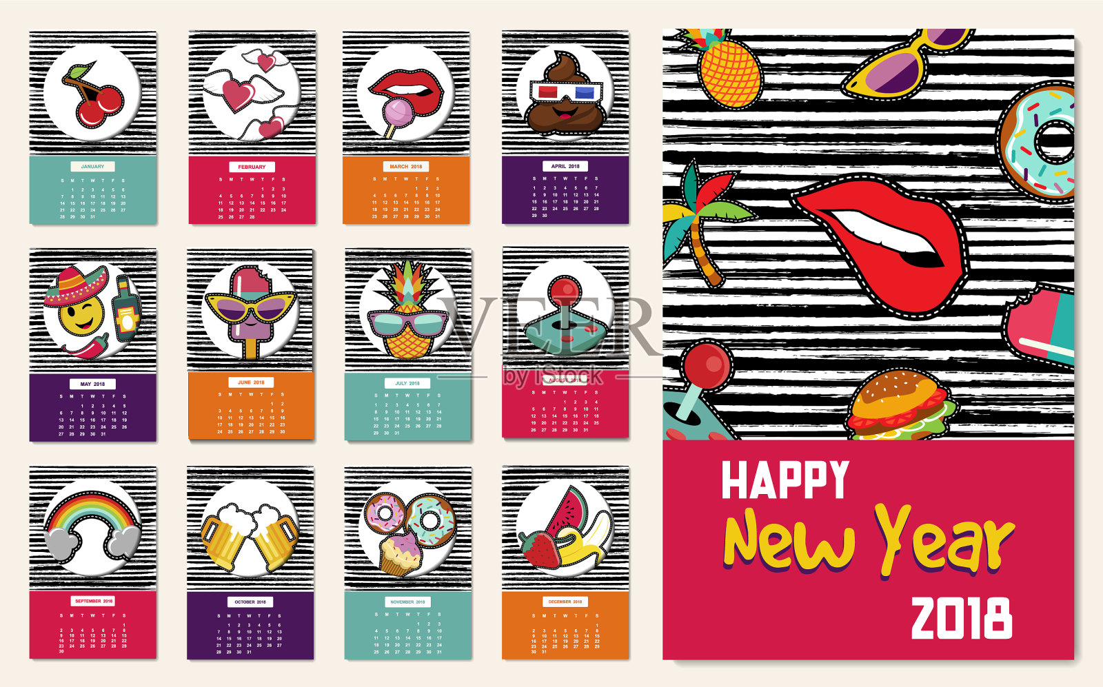 2018年新年漫画补丁图标设置日历图标素材