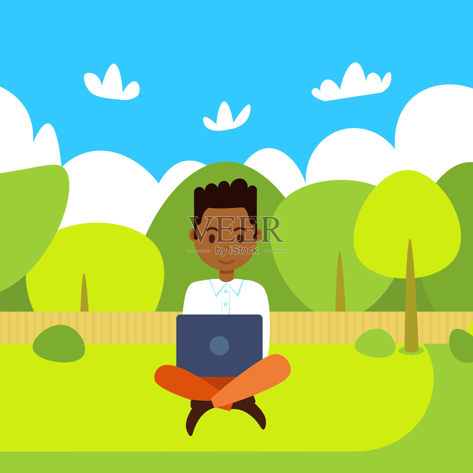 非裔美国人拿着笔记本电脑工作插画图片素材