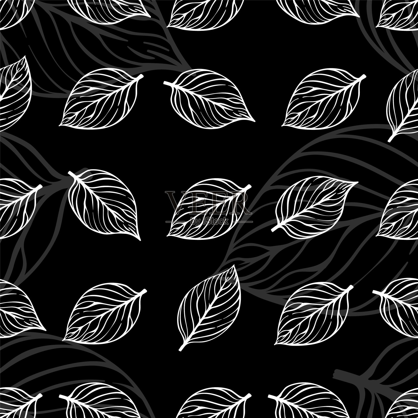 抽象涂鸦树叶无缝图案设计插画图片素材