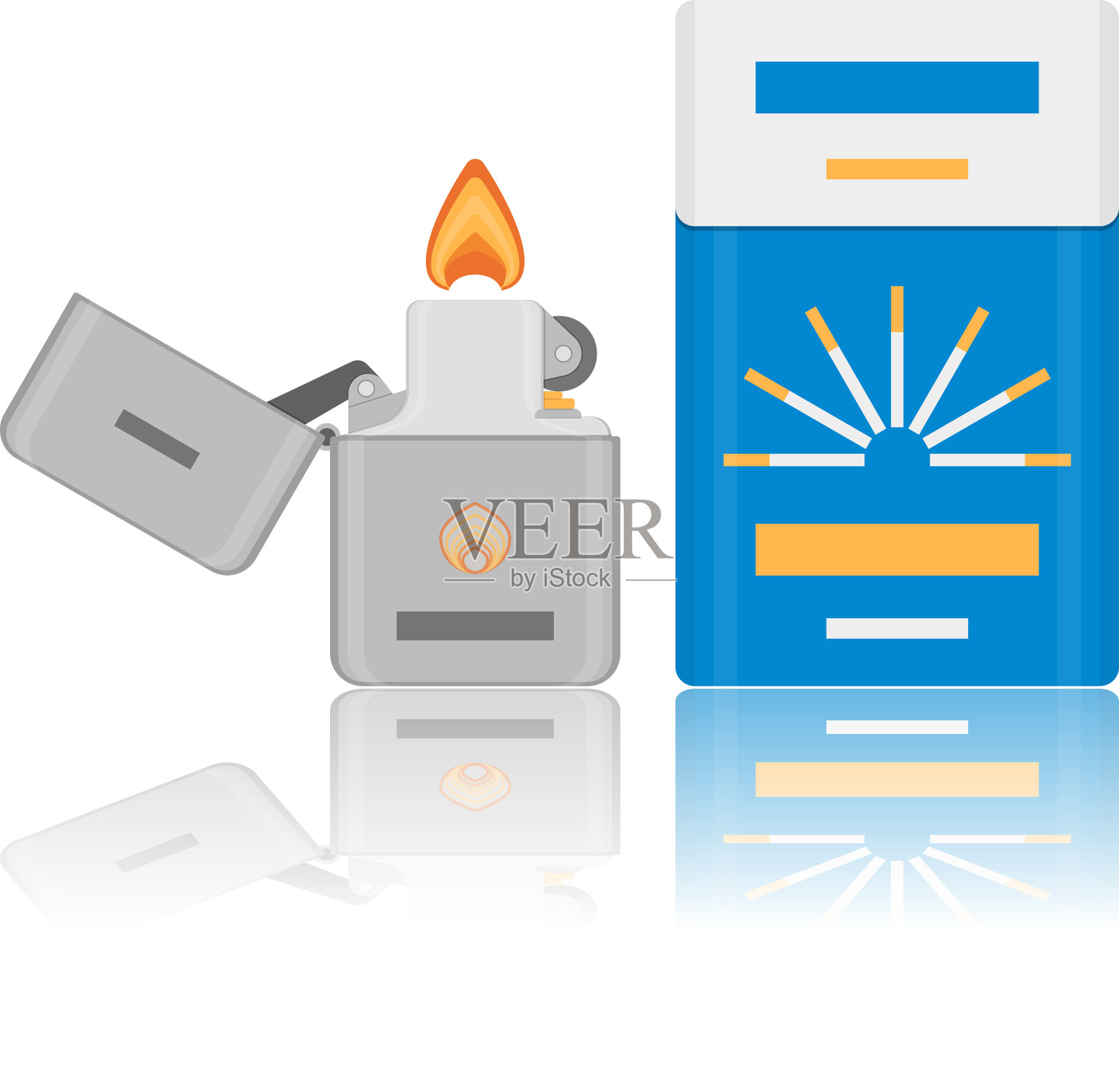 扁平的香烟包装和打火机图标插画图片素材