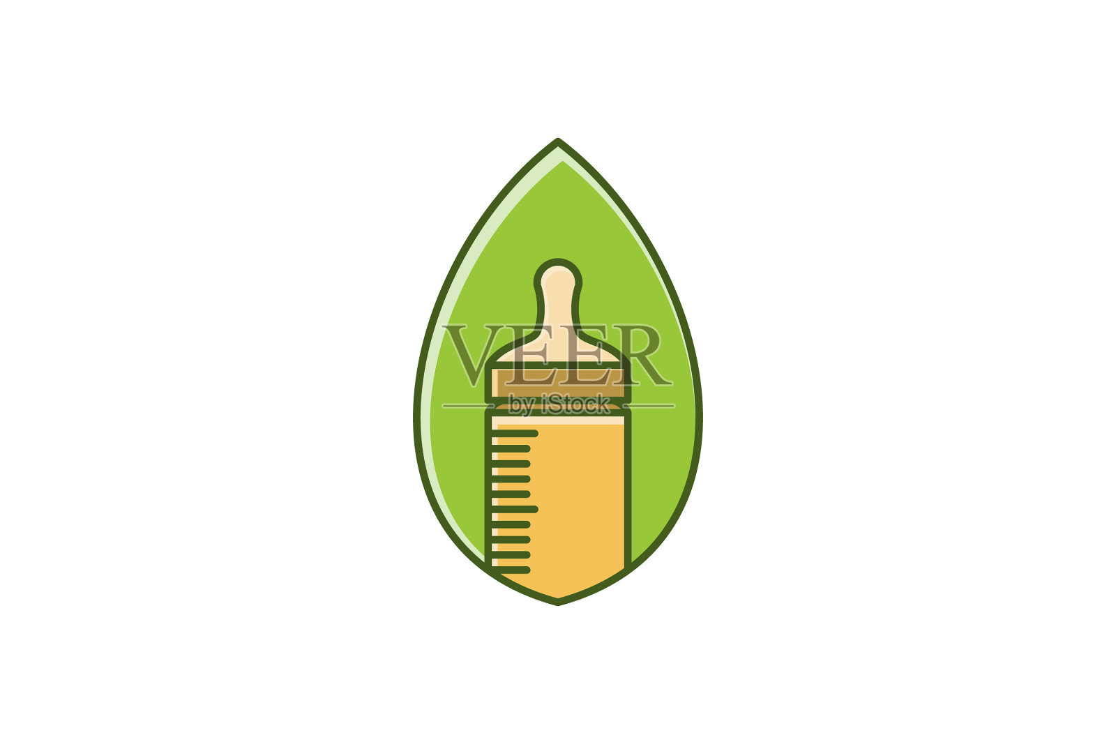 树叶和婴儿饮料工具标志设计的灵感插画图片素材