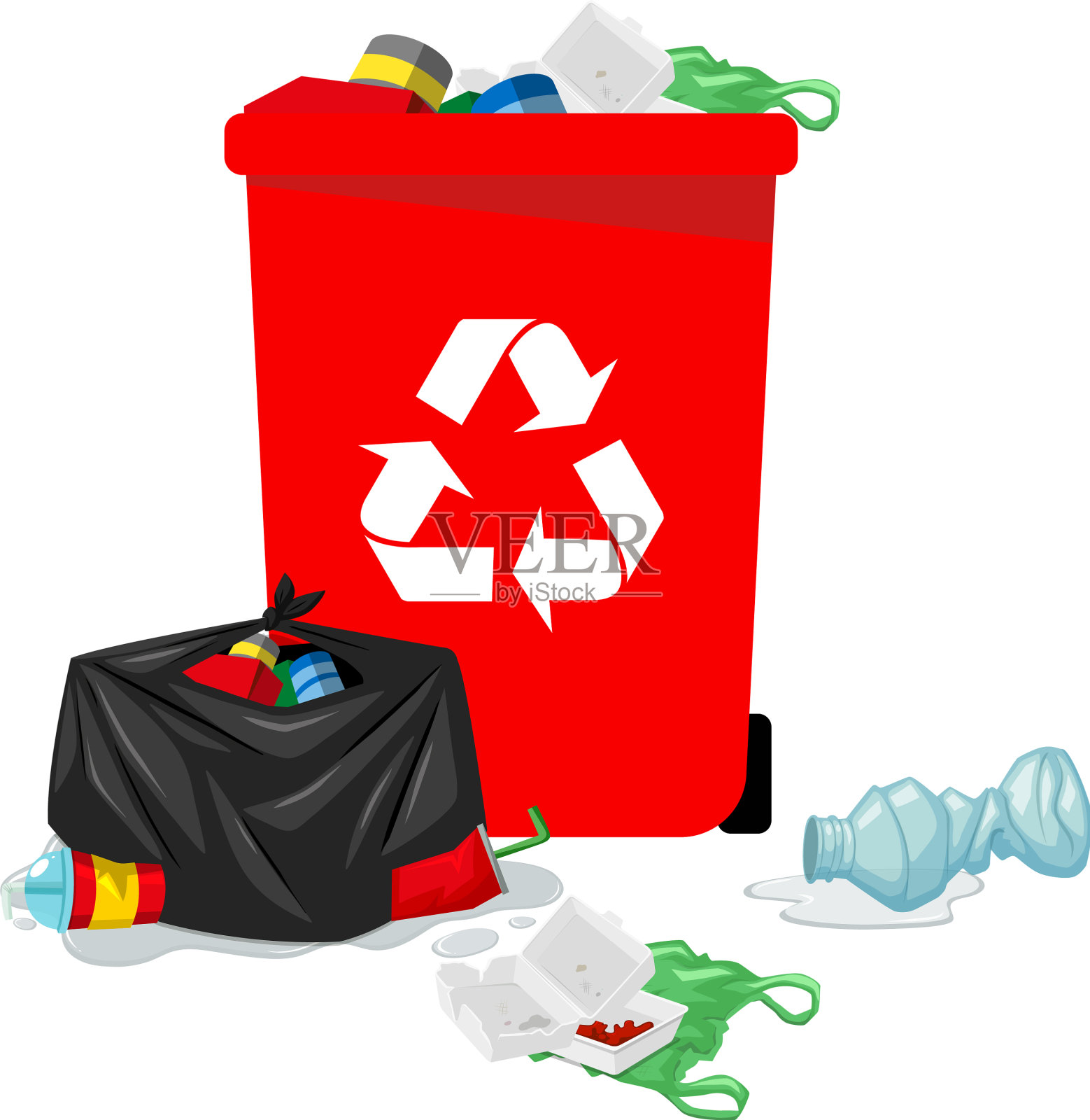 红色回收站满是垃圾图片设计元素图片