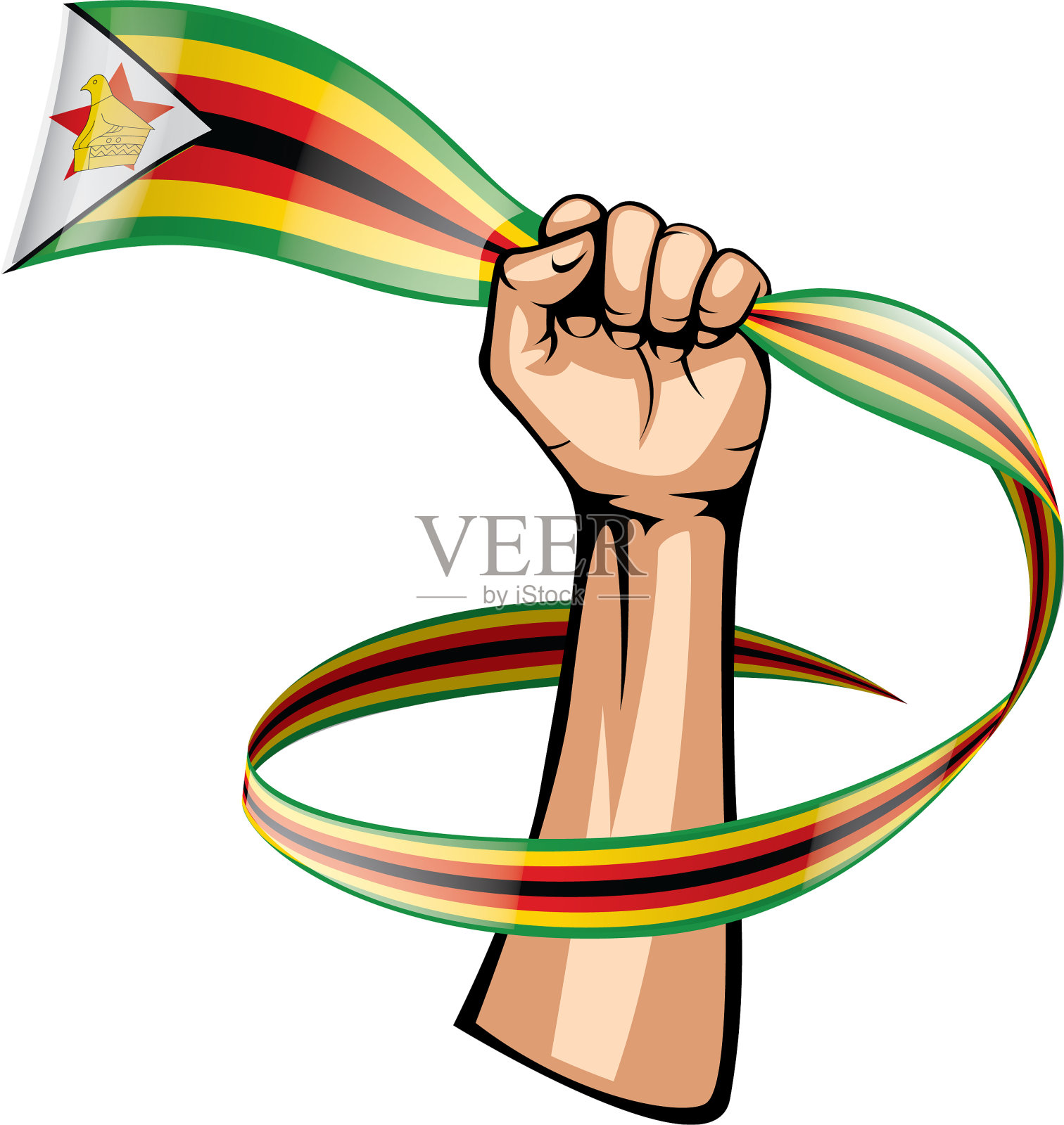 津巴布韦国旗和白色背景上的手设计元素图片