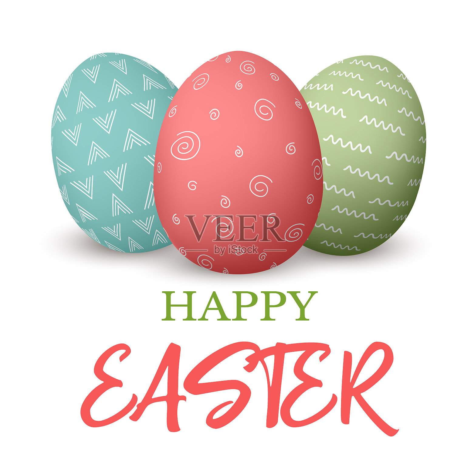复活节快乐，红绿蓝的涂鸦设计元素图片