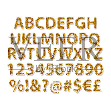 金色字母字体和数字插画图片素材