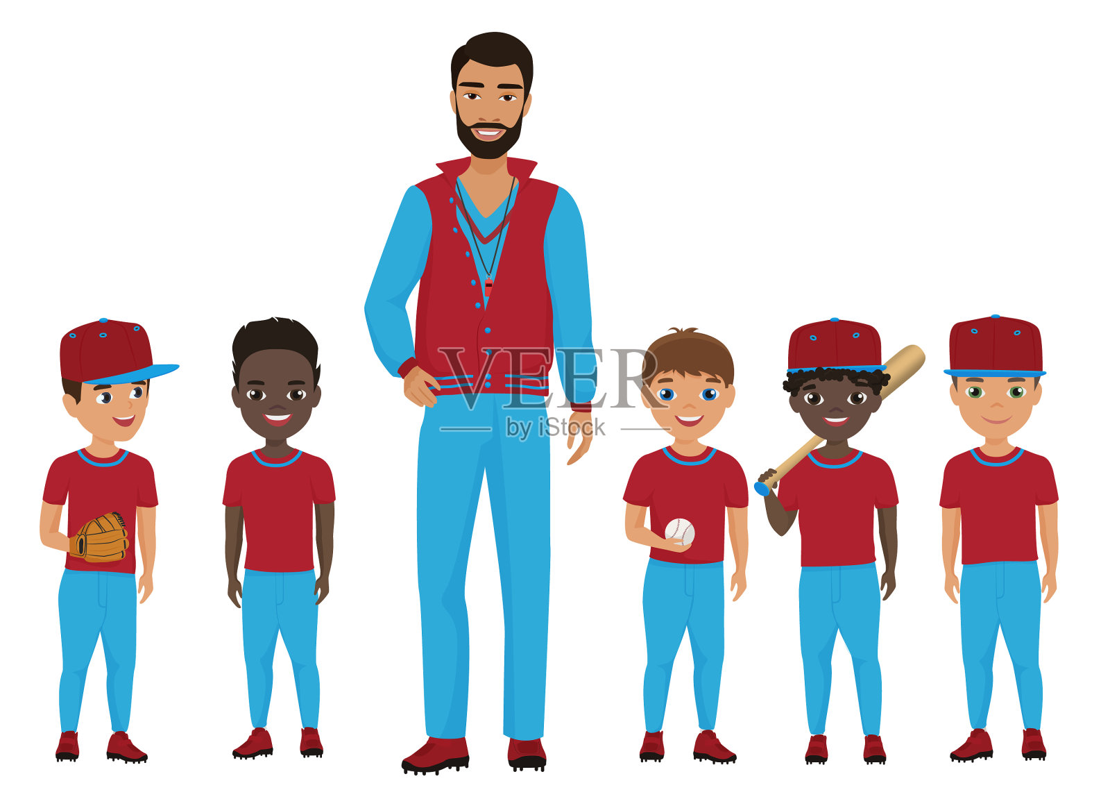 有教练的小学校棒球队插画图片素材