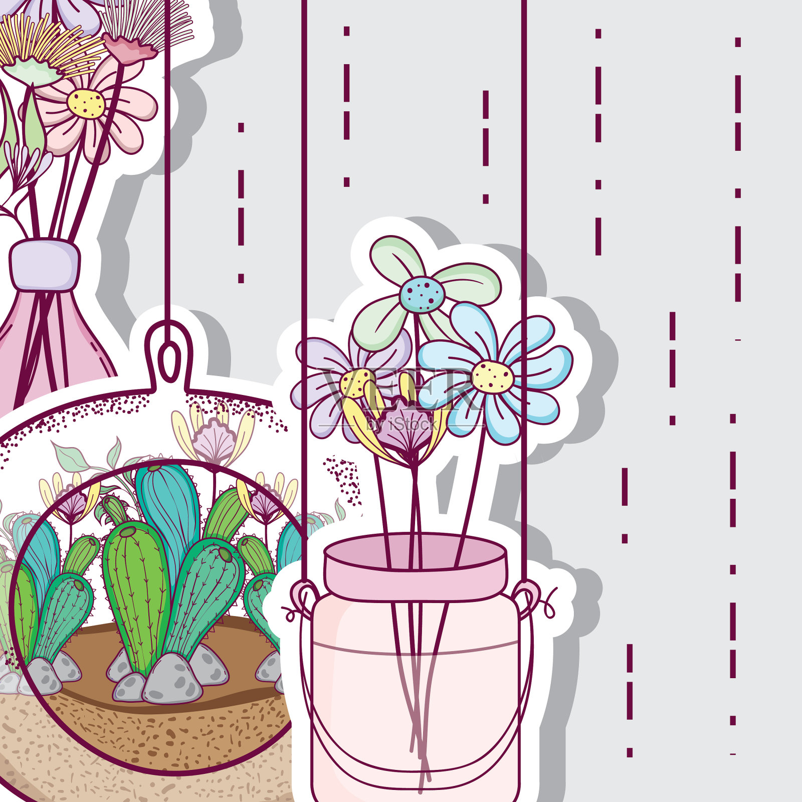 园艺梅森罐插画图片素材