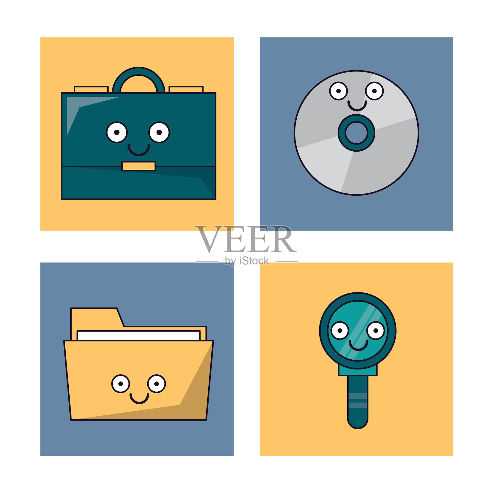 白色背景与一套框架与办公室图标素材