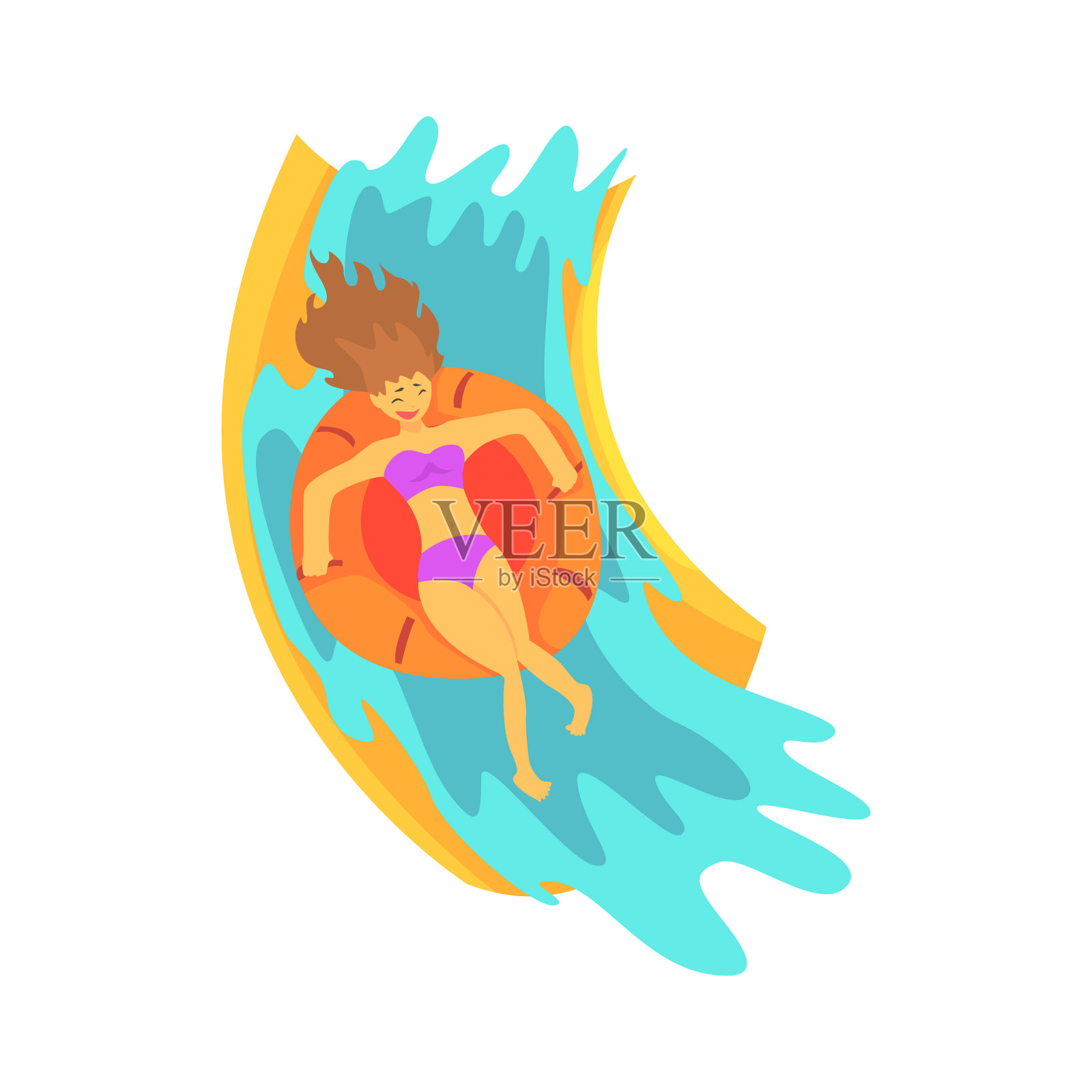 一个年轻女子在水上滑梯上滑行设计元素图片