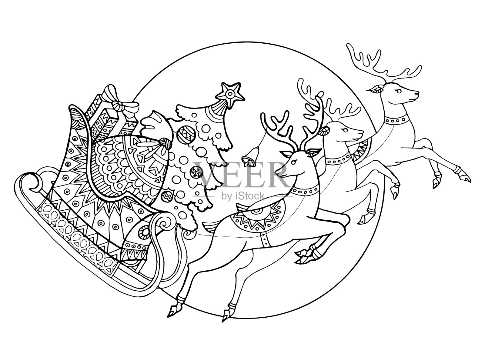 圣诞雪橇驯鹿的颜色设计元素图片