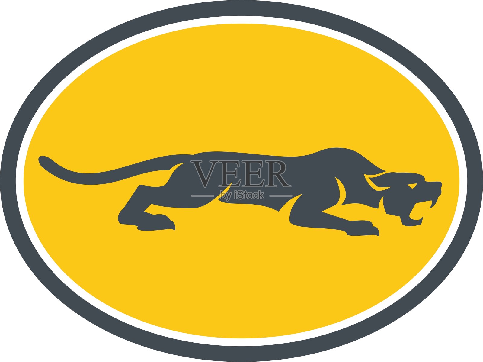 黑豹潜行椭圆形复古插画图片素材