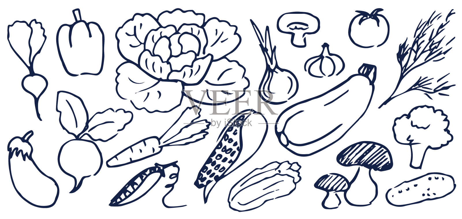 一套手绘黑白蔬菜设计元素图片