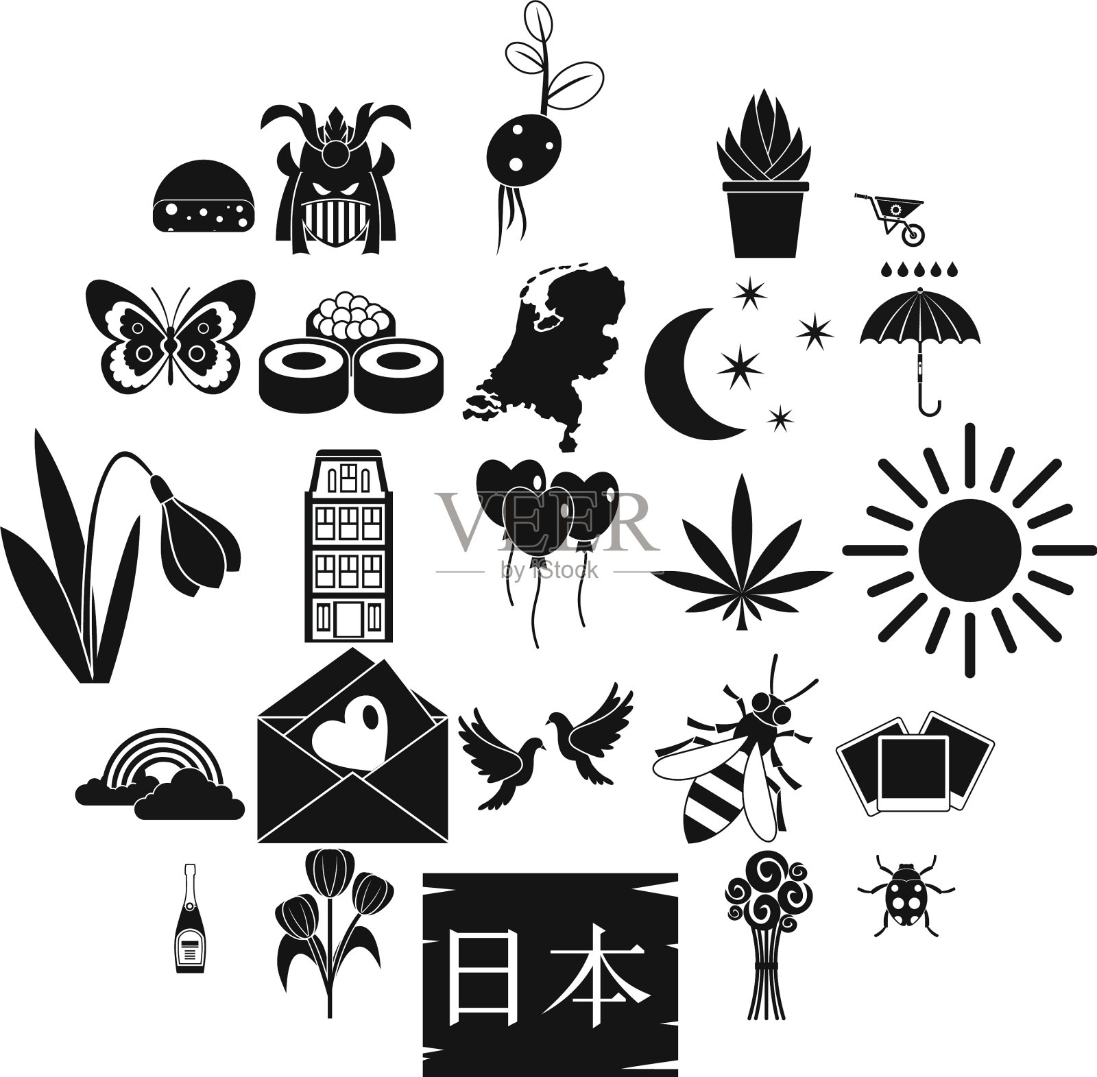 花图标设置简单的风格图标素材