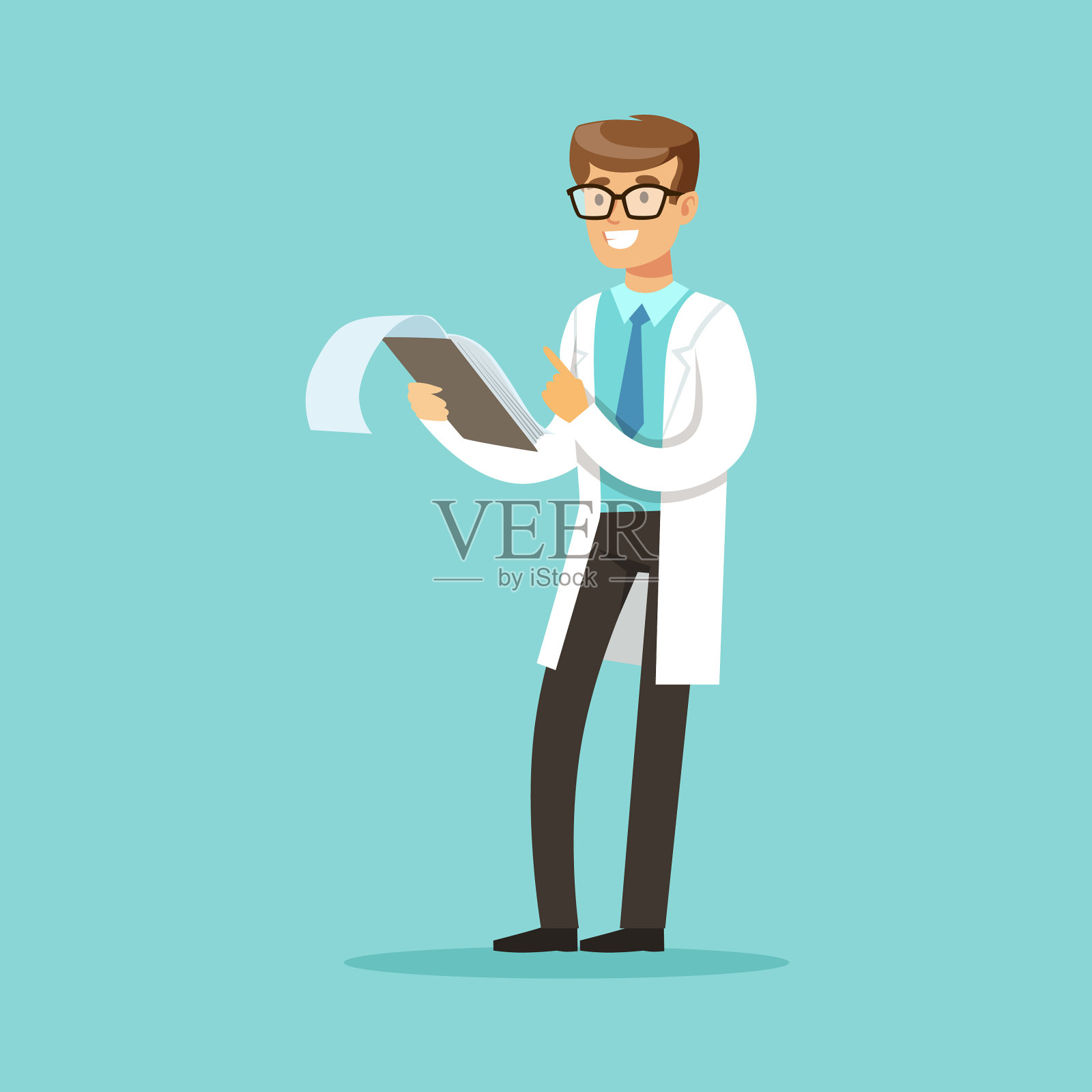 医生字面带微笑站着看书插画图片素材