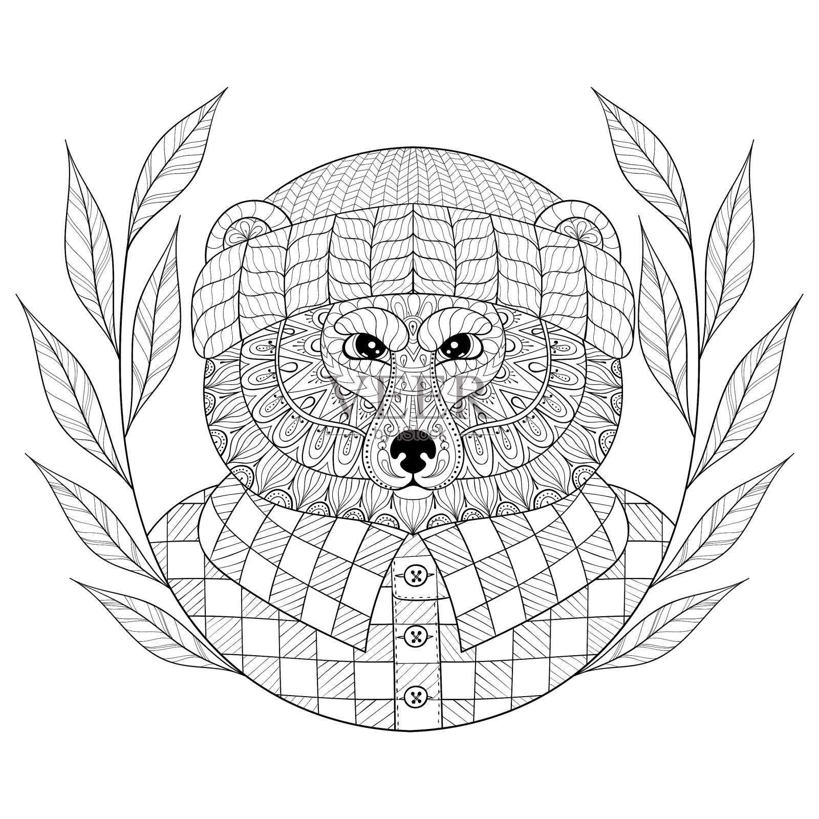 熊在帽子与花环纠缠涂鸦风格设计元素图片