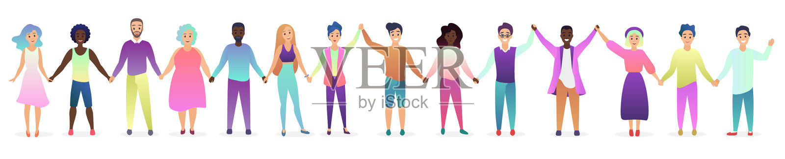 微笑和快乐的男女牵着设计元素图片