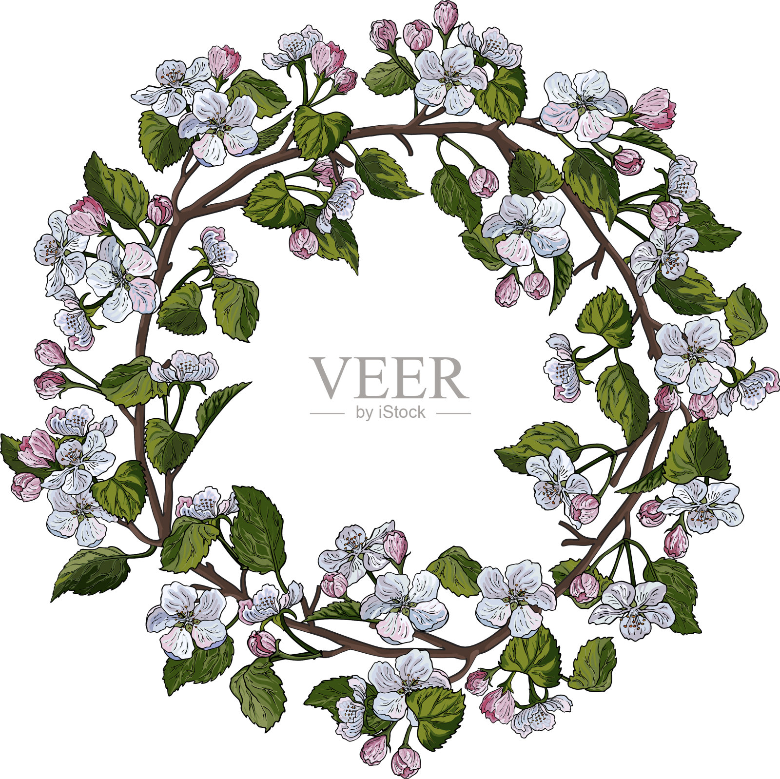 苹果花圆框设计元素图片