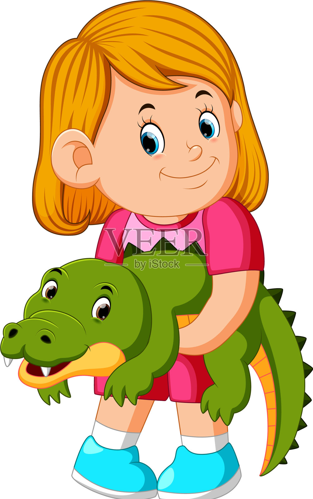 一个小女孩抱着鳄鱼设计元素图片