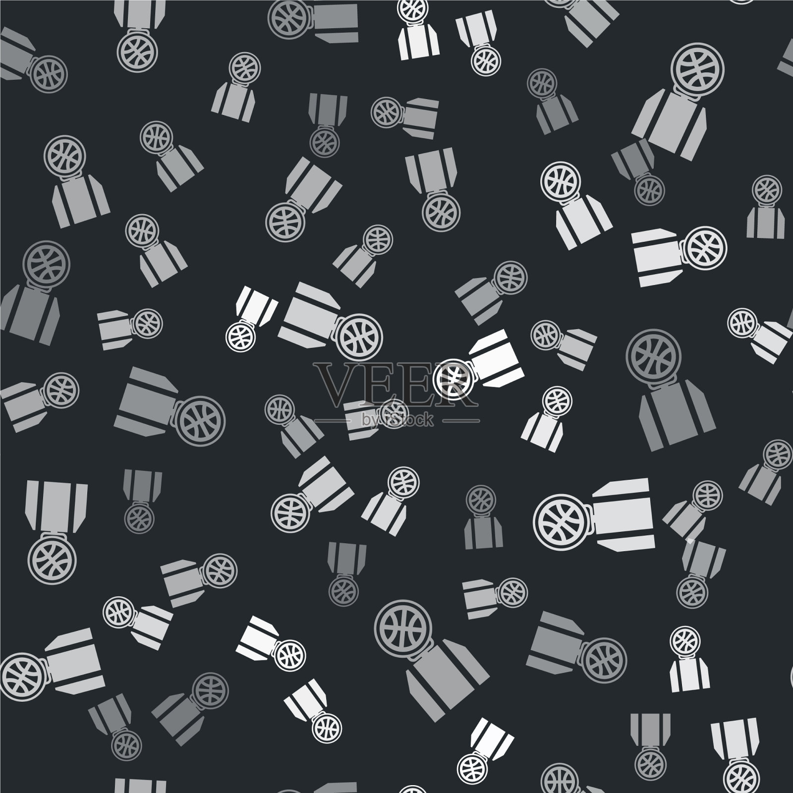 灰色篮球奖章与丝带图标孤立插画图片素材