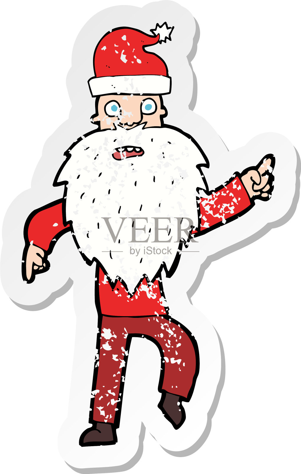 一个卡通圣诞老人的复古旧贴纸设计元素图片