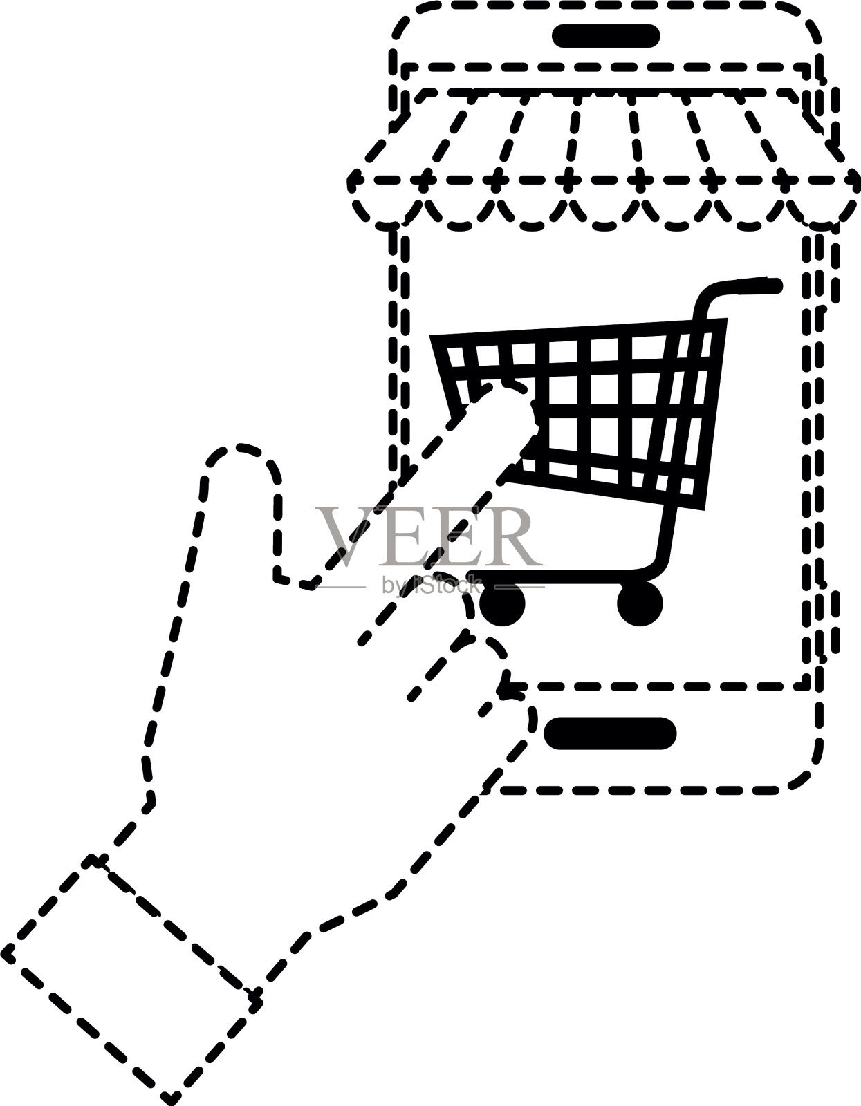 手人类使用智能手机与市场在线应用程序设计元素图片