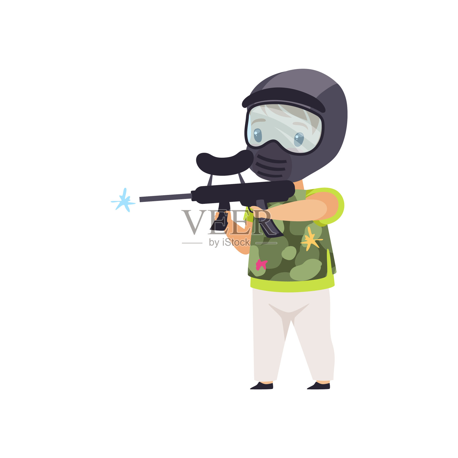 小男孩戴着面具和背心玩彩弹设计元素图片