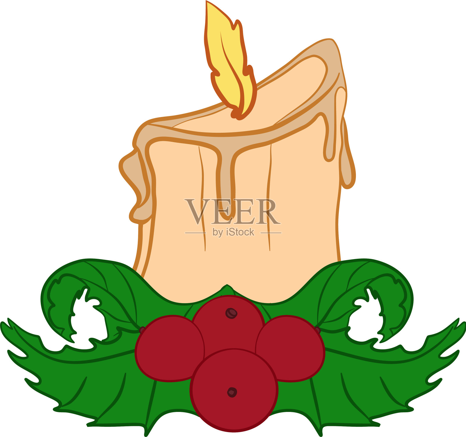 有浆果和树叶的圣诞蜡烛设计元素图片