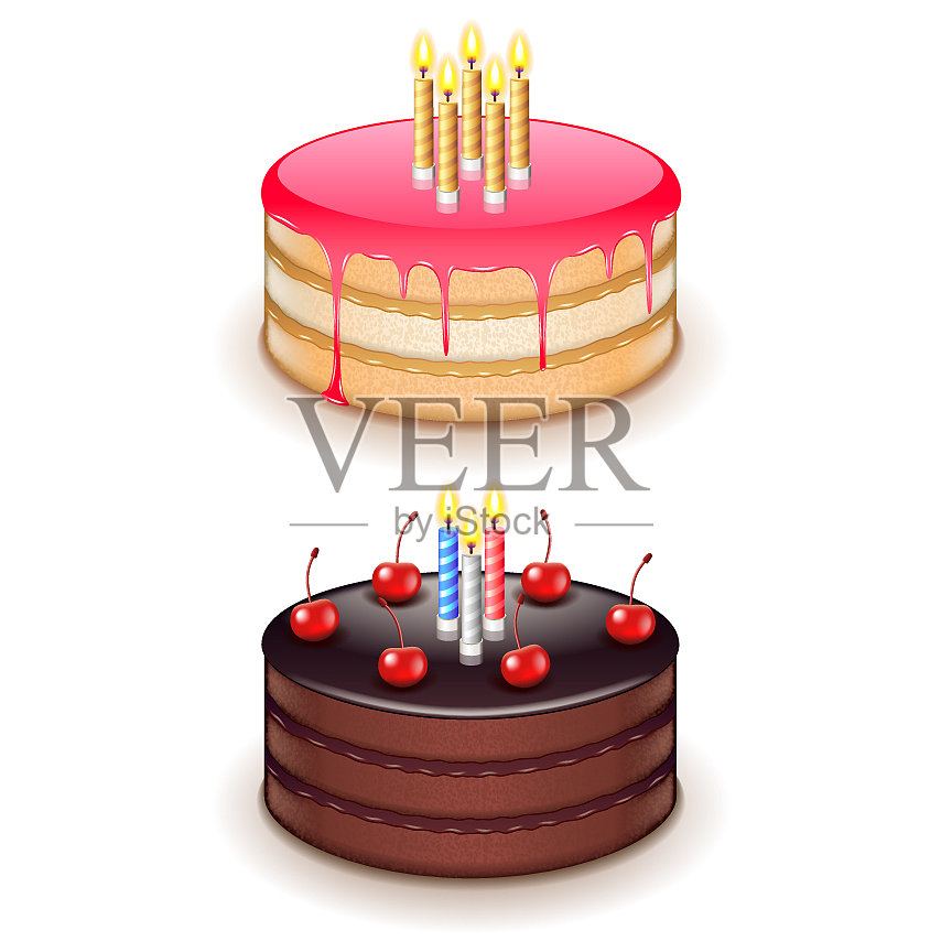 生日蛋糕与蜡烛孤立在白色设计元素图片