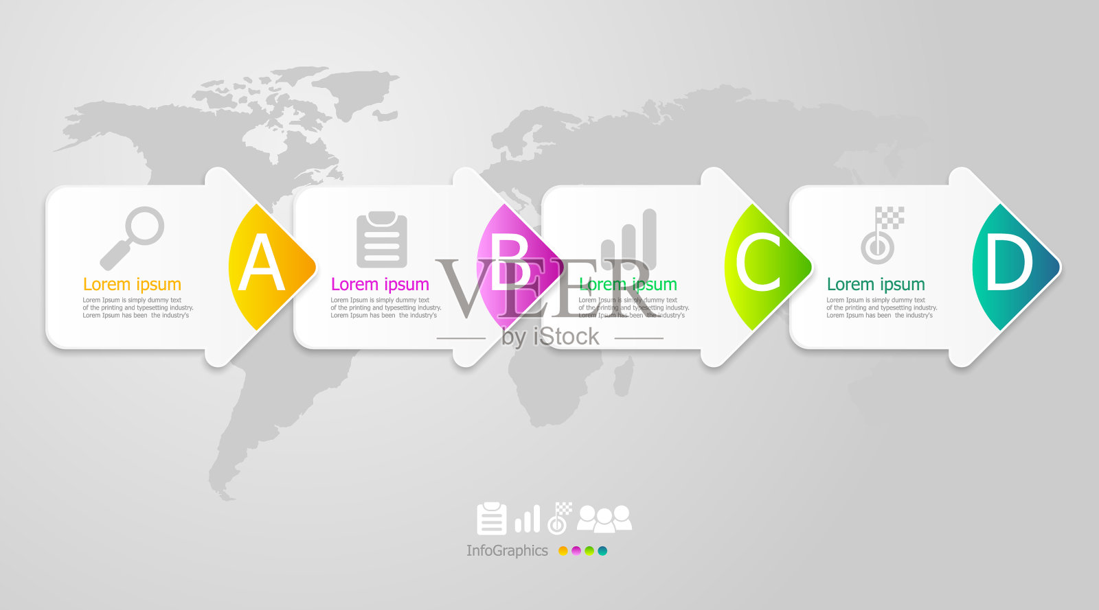 水平时间轴信息图4步设计模板素材