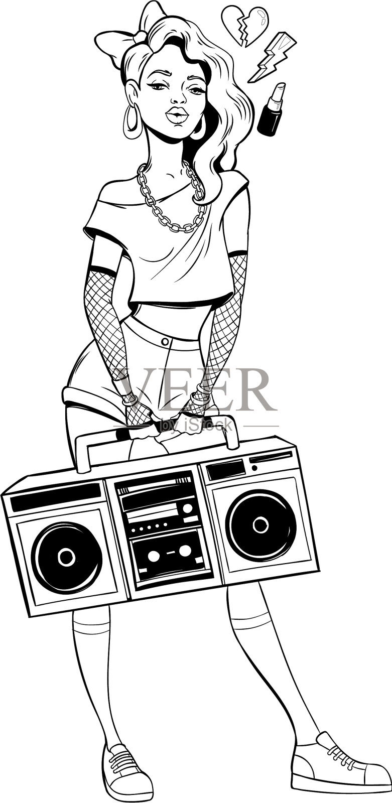 女性卡通80 -90年代流行艺术漫画风格设计元素图片