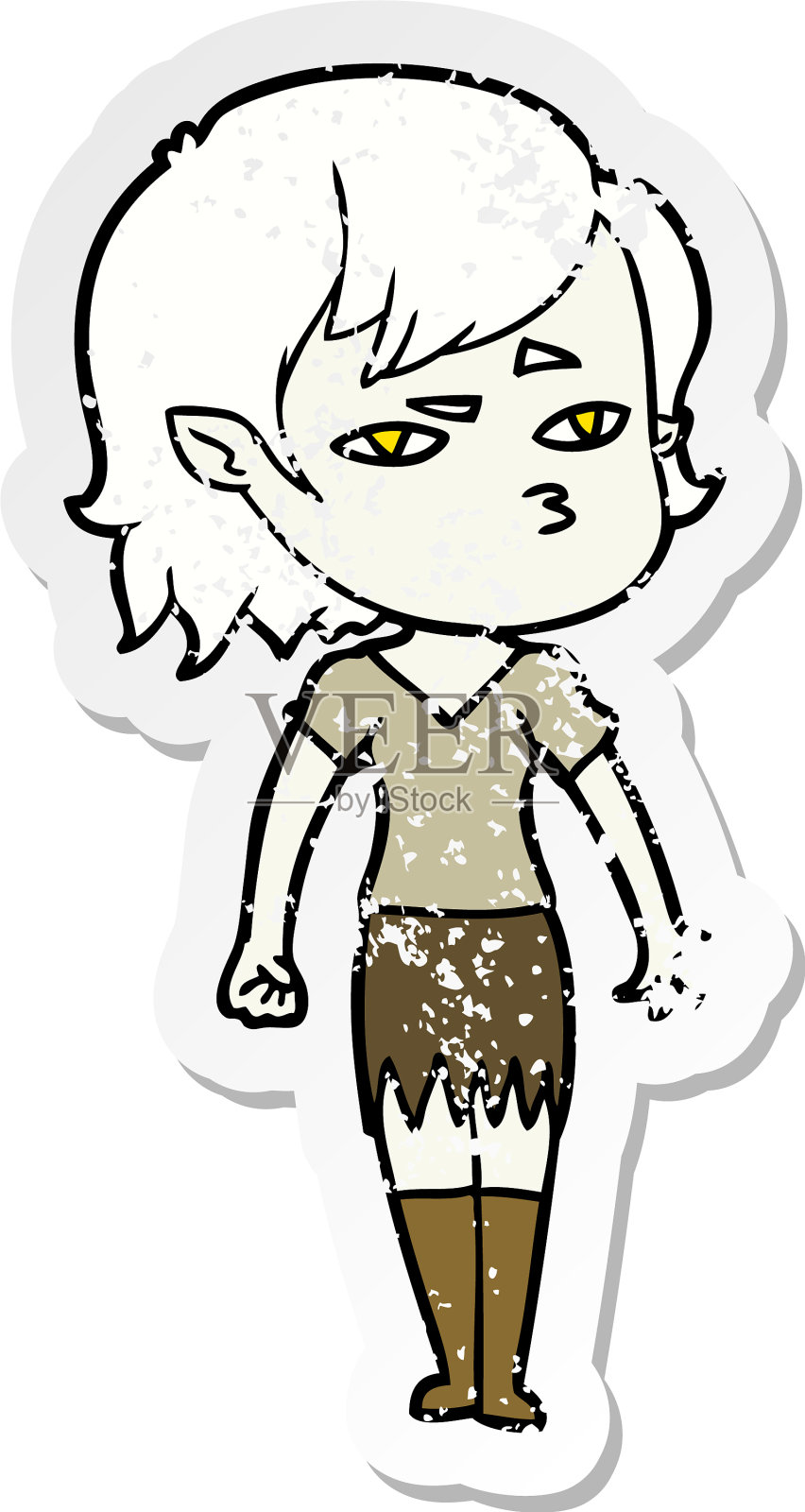 一个卡通吸血鬼女孩的苦恼贴纸设计元素图片