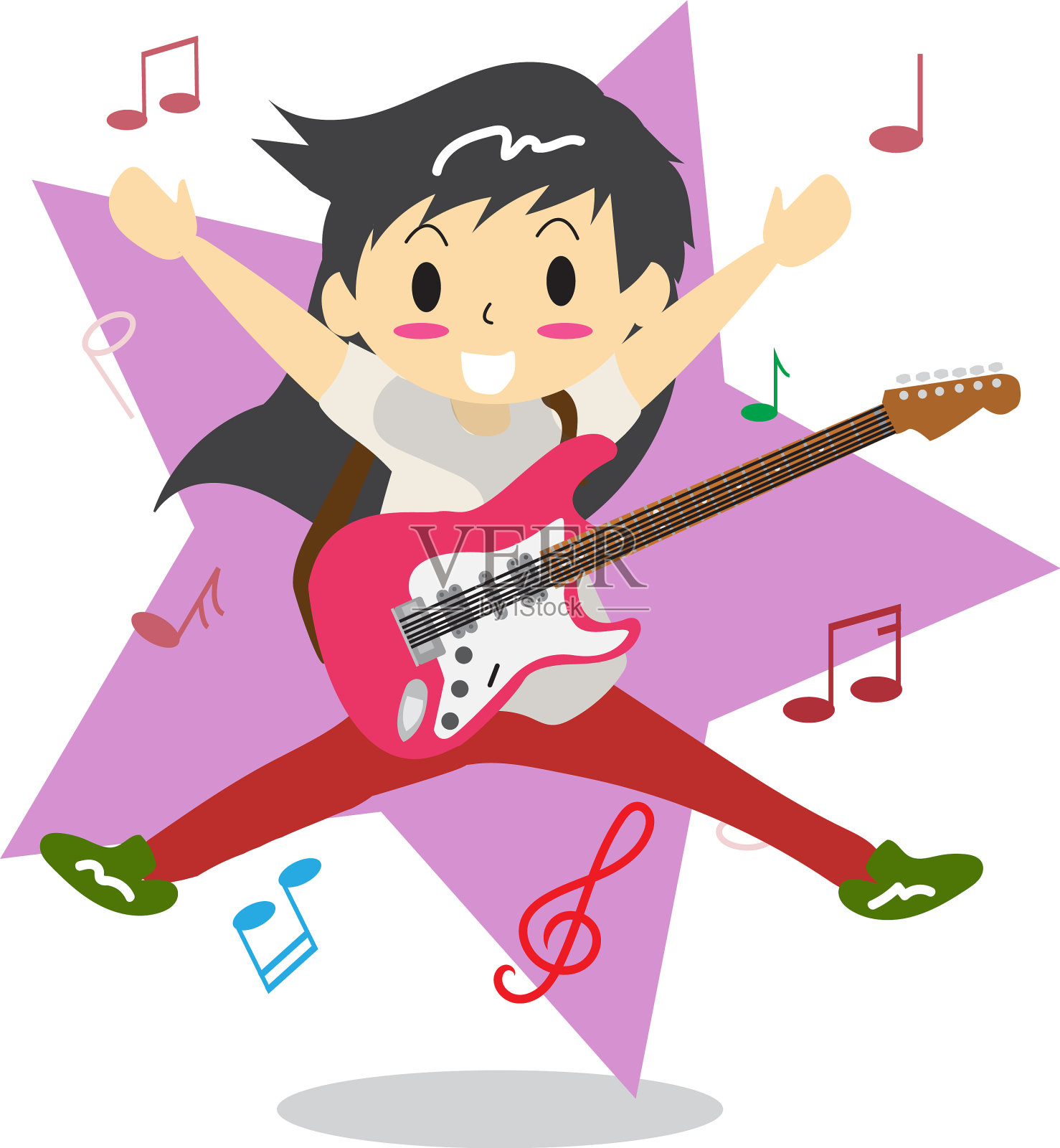 长头发的小男孩在弹电吉他设计元素图片