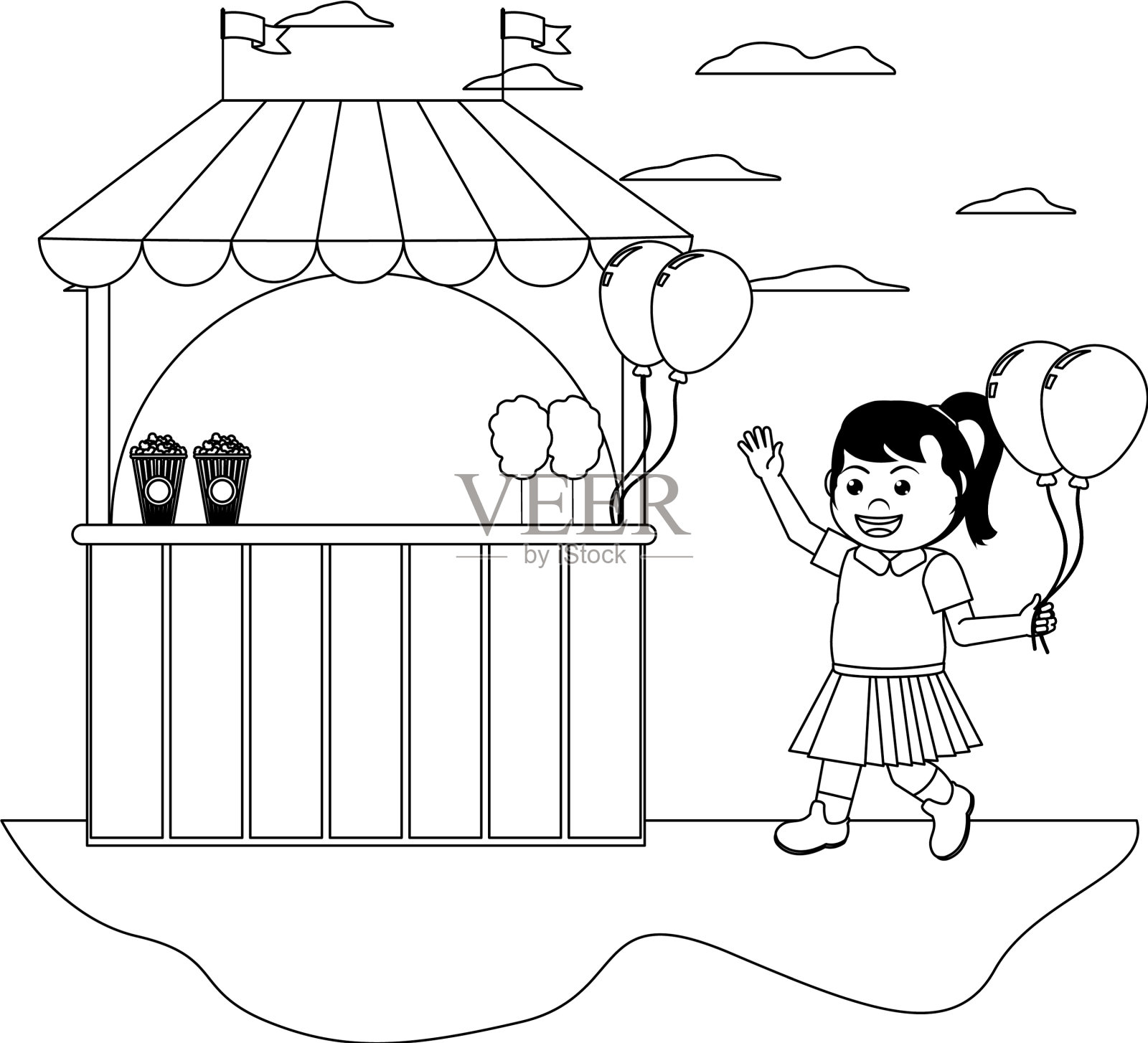 排队嘉年华商店和女孩与气球设计设计元素图片