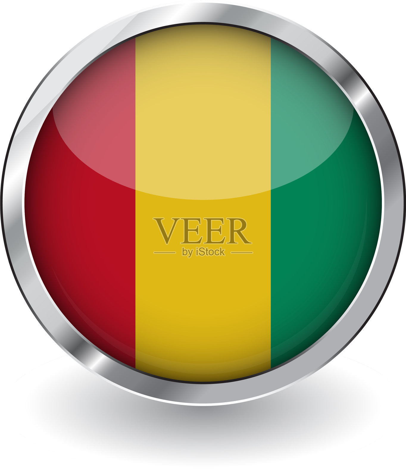 几内亚纽扣旗，金属框架和阴影设计元素图片