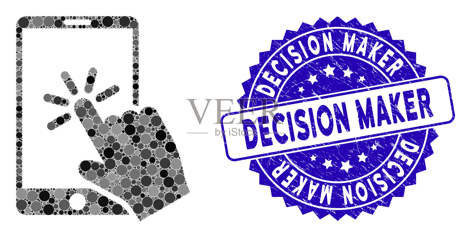 拼贴画点击智能手机图标与垃圾摇滚的决定图标素材