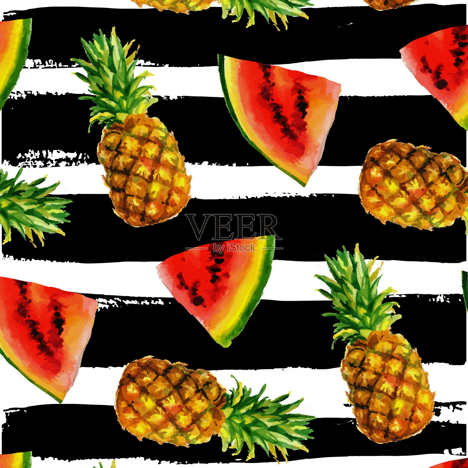 菠萝，水彩，手掌，图案，水果，矢量插画图片素材