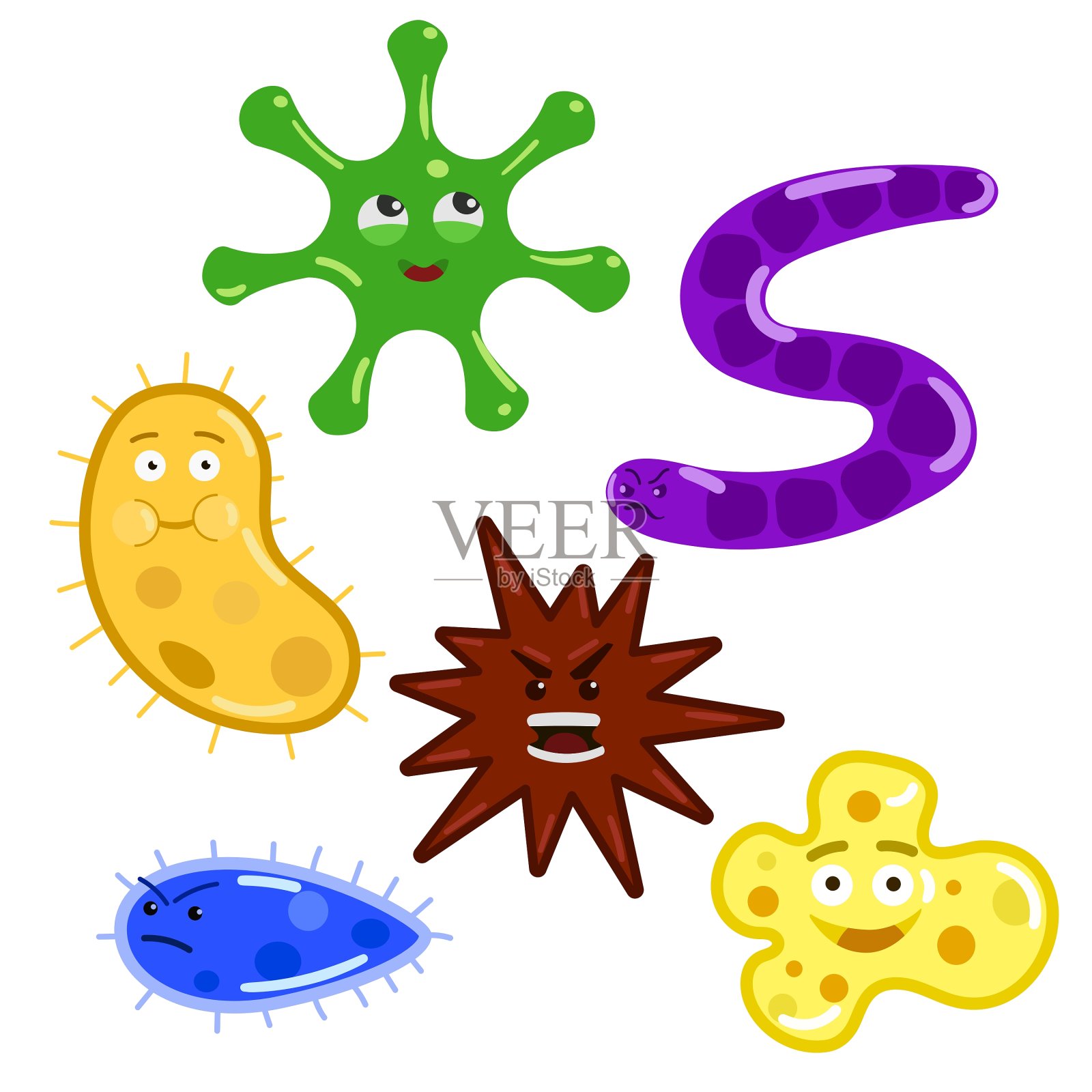 卡通色彩的细菌和细菌设计元素图片