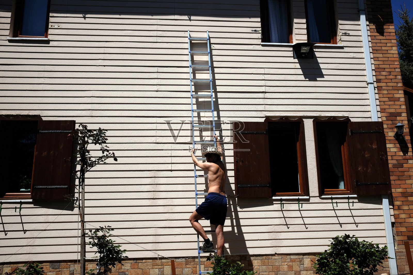 成人在梯子上工作照片摄影图片